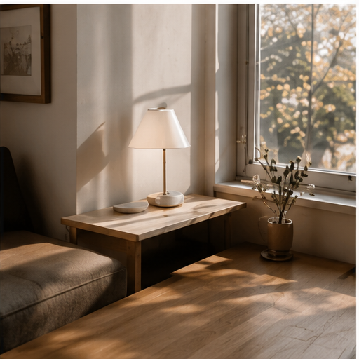 Warm interior space with lamp and natural light by window, building a peaceful home